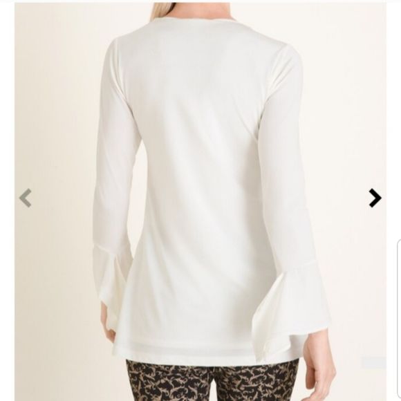 Chico's Travelers V neck Flutter Sleeve Ivory Top Size 0 - Picture 2 of 10